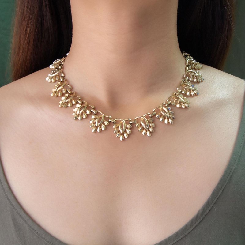 美国Coro品牌古董 淡金叶片造型锁骨链 短项链 - 锁骨链 - 其他金属 金色