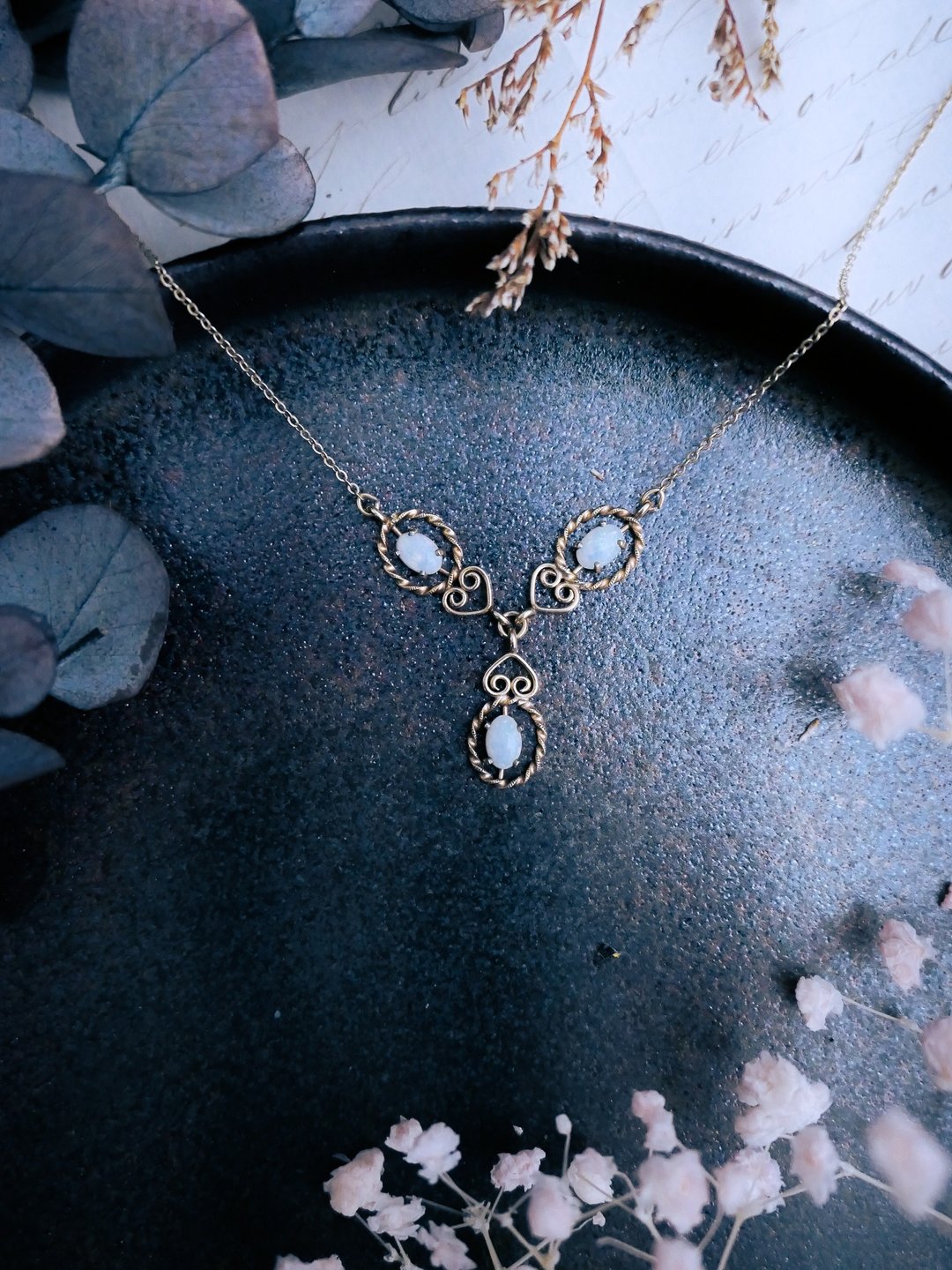 Krementz 蛋白石扭线掐丝Y型项链－美国古董首饰 Vintage Jewelry - 戒指 - 半宝石 
