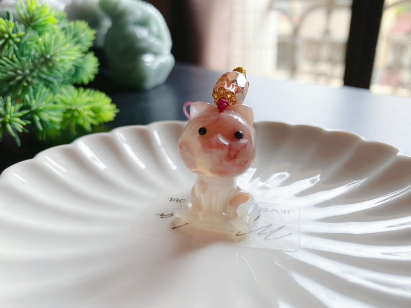樱花玛瑙 猫 猫掌 小鱼 可爱 萌 手机链 吊饰 天然石 礼物 - 挂绳/吊绳 - 水晶 红色