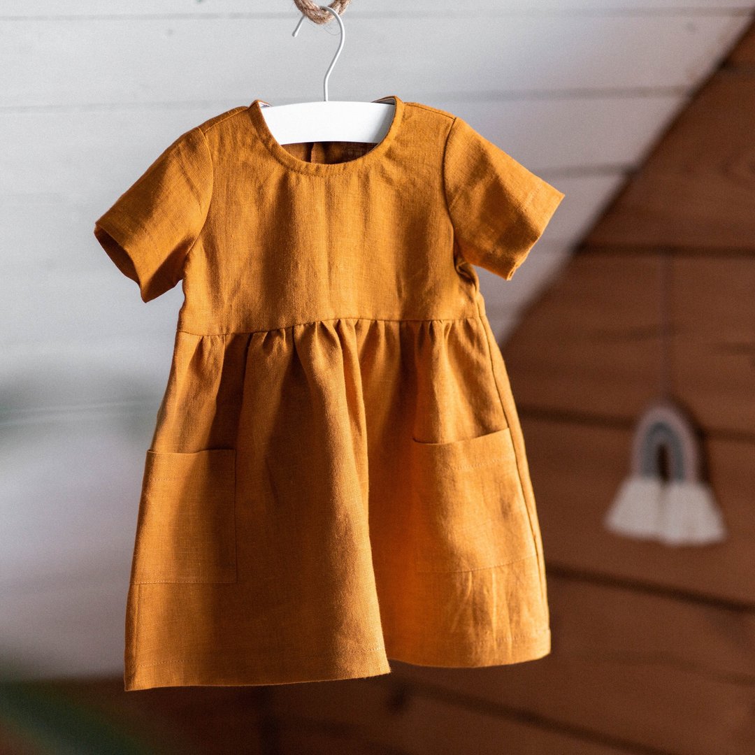 Linen Baby Girl Dress, Linen Kids Clothing Girls, Baby Linen Outfit - 童装礼服/连衣裙 - 亚麻 橘色