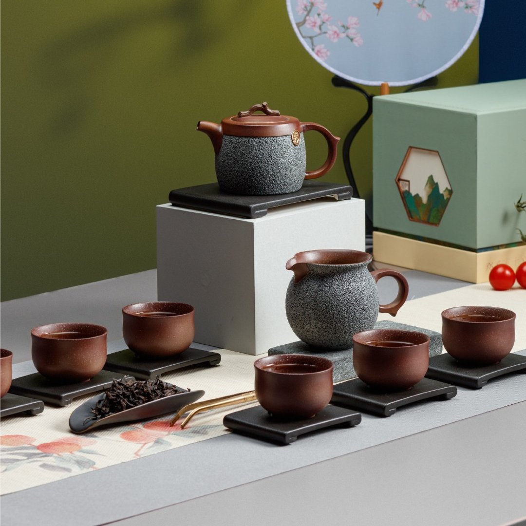 【礼物首选】陆宝 泉林雅集 一壶一海六杯 + 壶承 + 杯托 + 茶则 - 茶具/茶杯 - 陶 灰色