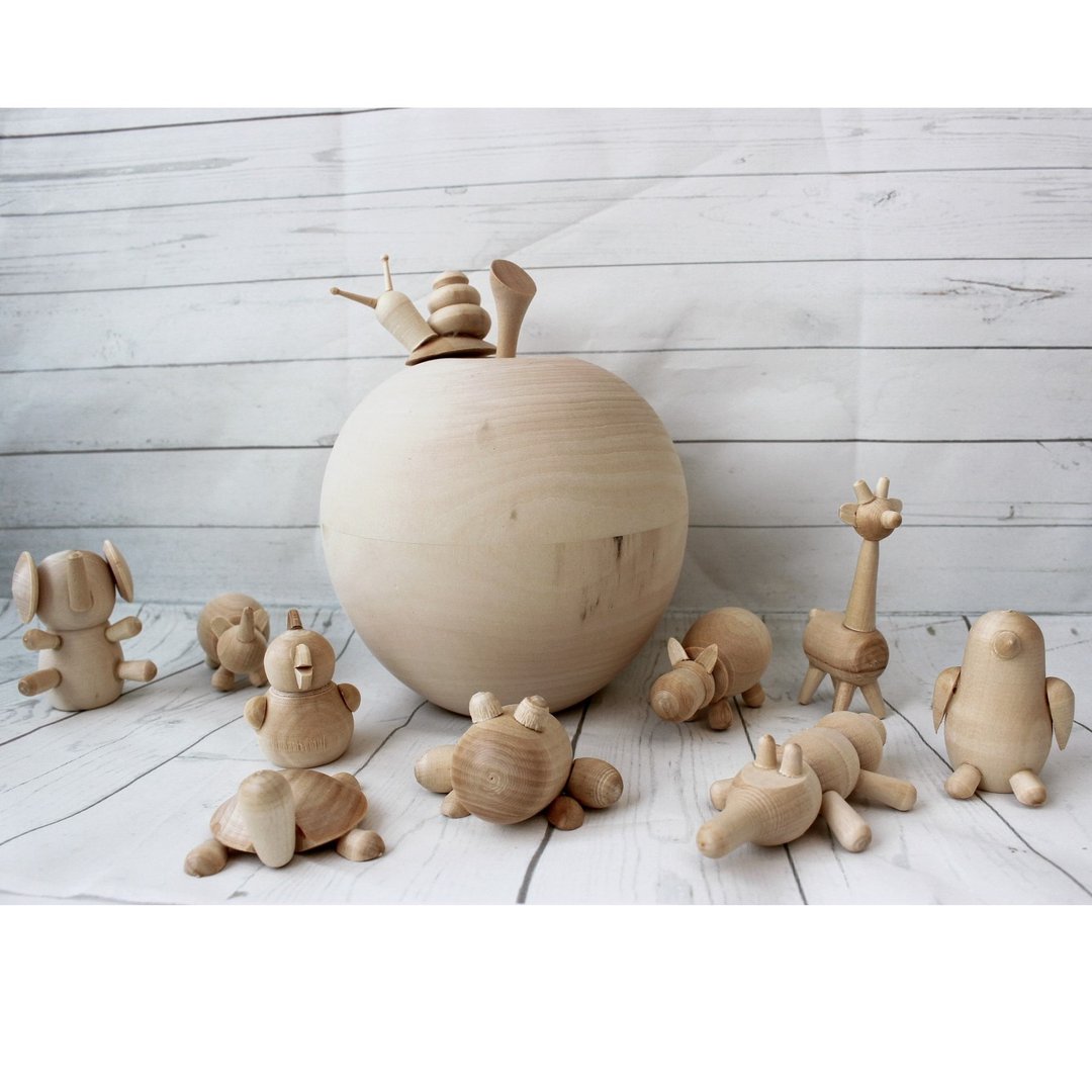Wooden toys, Montessori apple house and african animals toys for toddlers - 玩具/玩偶 - 木头 咖啡色