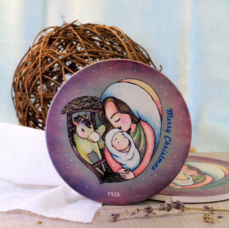 以马内利圆形吸水杯垫-福音礼物订制-吸水陶瓷杯垫制作 - 杯垫 - 陶 多色