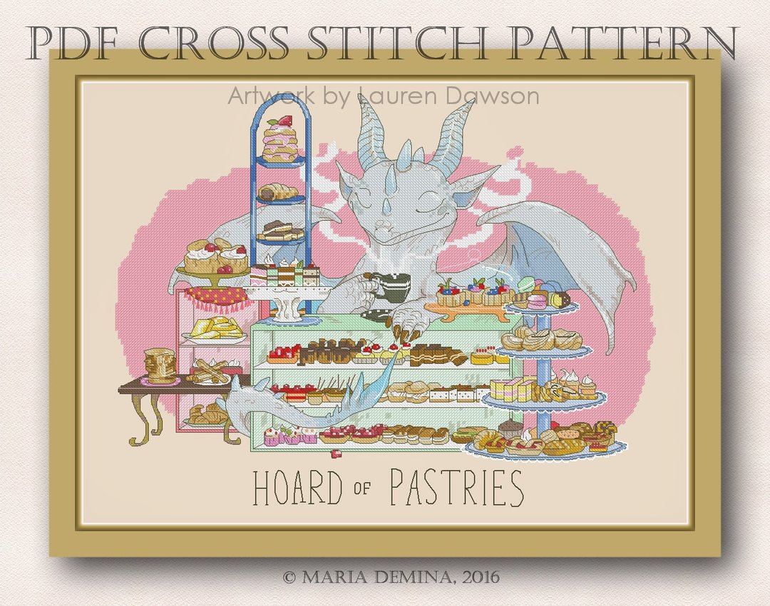 Hoard of Pastries PDF cross stitch pattern (Unusual Dragon Hoards series) - 手工艺教程/工具书 - 其他材质 