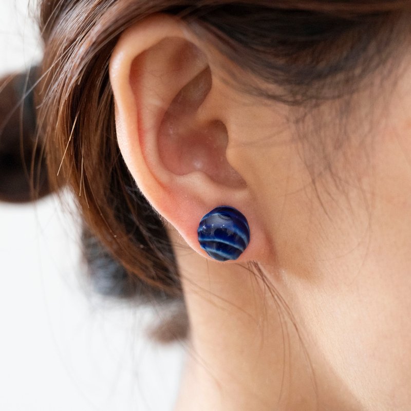 瓷器耳环  小圆圈钴蓝耳针一对 - 耳环/耳夹 - 瓷 蓝色