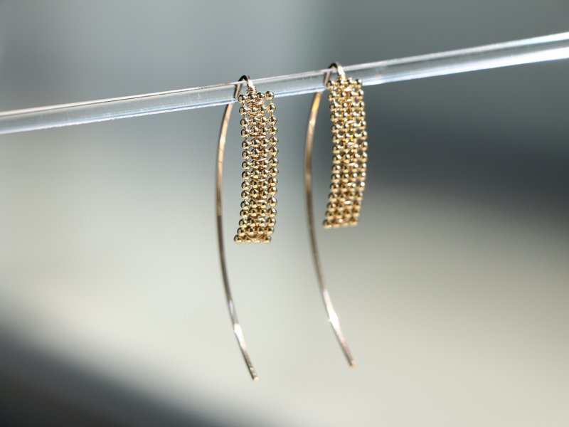 14kgf- ball bar marquis pierced earrings - 耳环/耳夹 - 宝石 金色