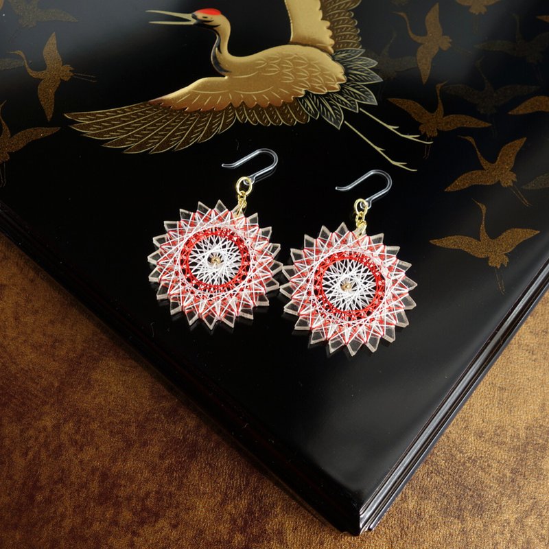 日本庆典耳环 / 耳夹 | 红色和白色 | 绢线制 | 包邮 - 耳环/耳夹 - 丝．绢 红色