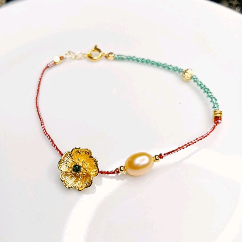 金银财宝 14K天然珍珠极细致编织扣式 - 手链/手环 - 珍珠 