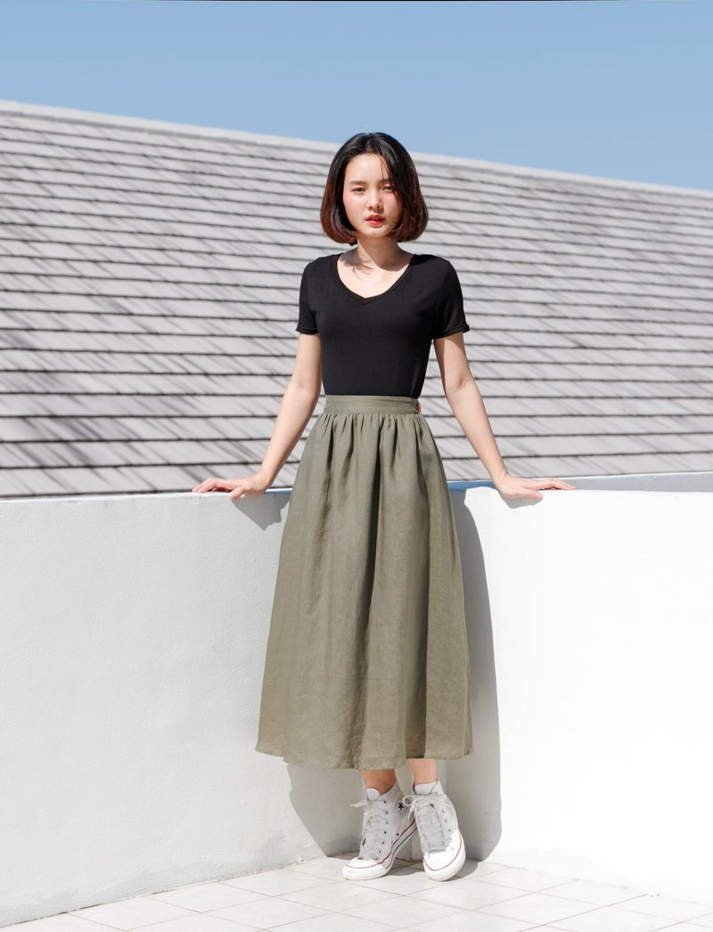 Linen Skirt Olive - 裙子 - 亚麻 绿色