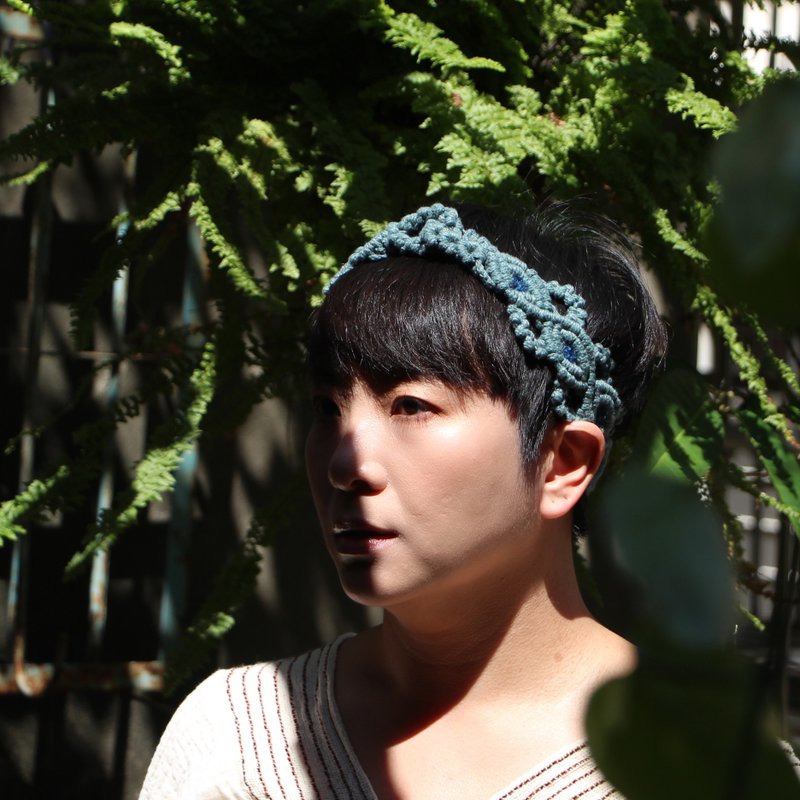 繁盛花圈 macrame 编织发带 蓝眼睛 - 发饰 - 棉．麻 蓝色
