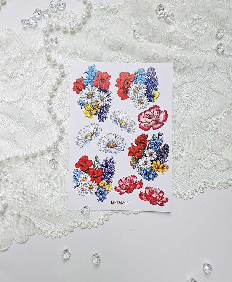 夏日鲜艳花卉纸 - 贴纸 - 纸 