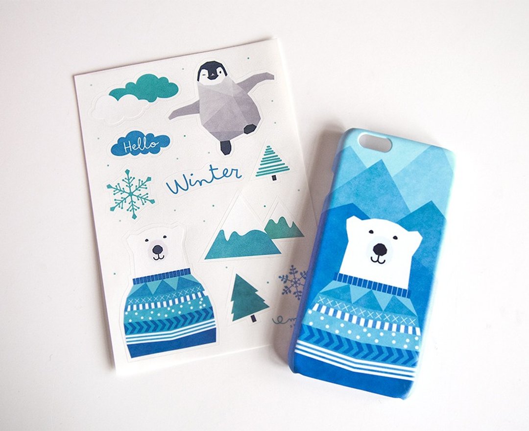 Polar Bear Set (iPhone case + clear sticker sheet) - 手机壳/手机套 - 塑料 蓝色