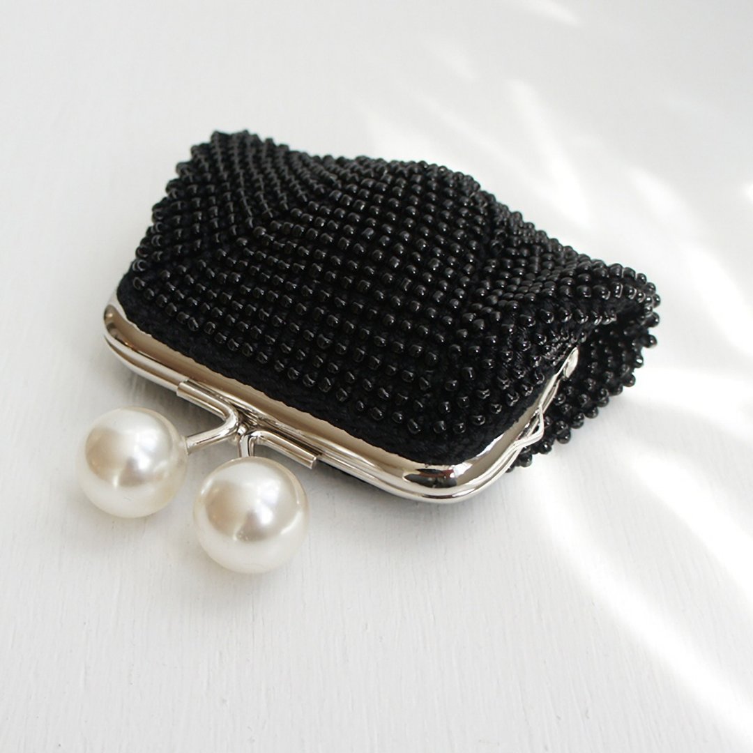 Ba-ba handmade Beads crochet square pouch No.1415 - 零钱包 - 其他材质 黑色