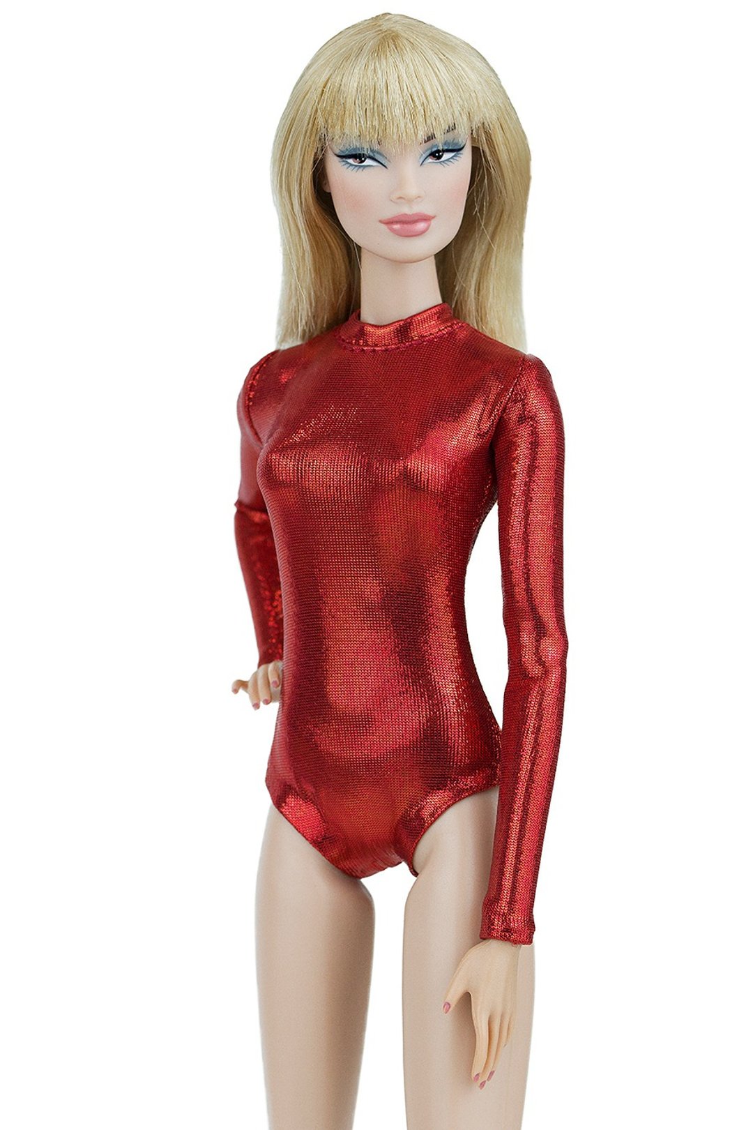 Red color jersey bodysuit for FashionRoyalty PoppyParker and similar size dolls - 玩具/玩偶 - 聚酯纤维 红色