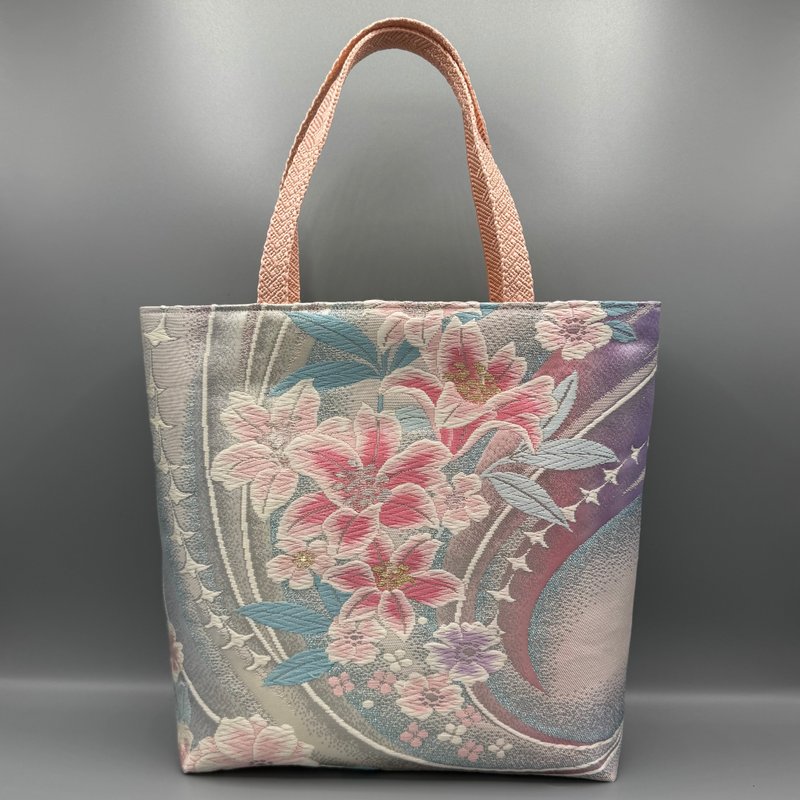 和服 腰带 腰带绳 手工 托特包 改造 粉色 百合 - 手提包/手提袋 - 丝．绢 粉红色
