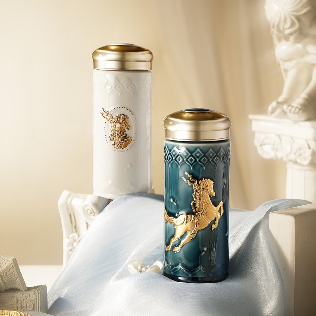干唐轩活瓷 |  新品  皇家天马随身杯 / 大 / 双层 / 鎏金 / 2 色 - 水瓶/水壶 - 瓷 多色