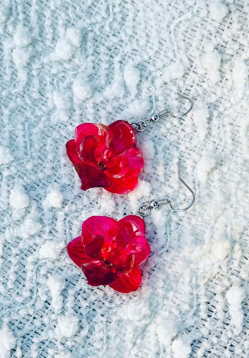 蝴蝶兰耳环-魅力粉/真花耳环/兰花饰品/请备注可换耳夹 - 耳环/耳夹 - 植物．花 