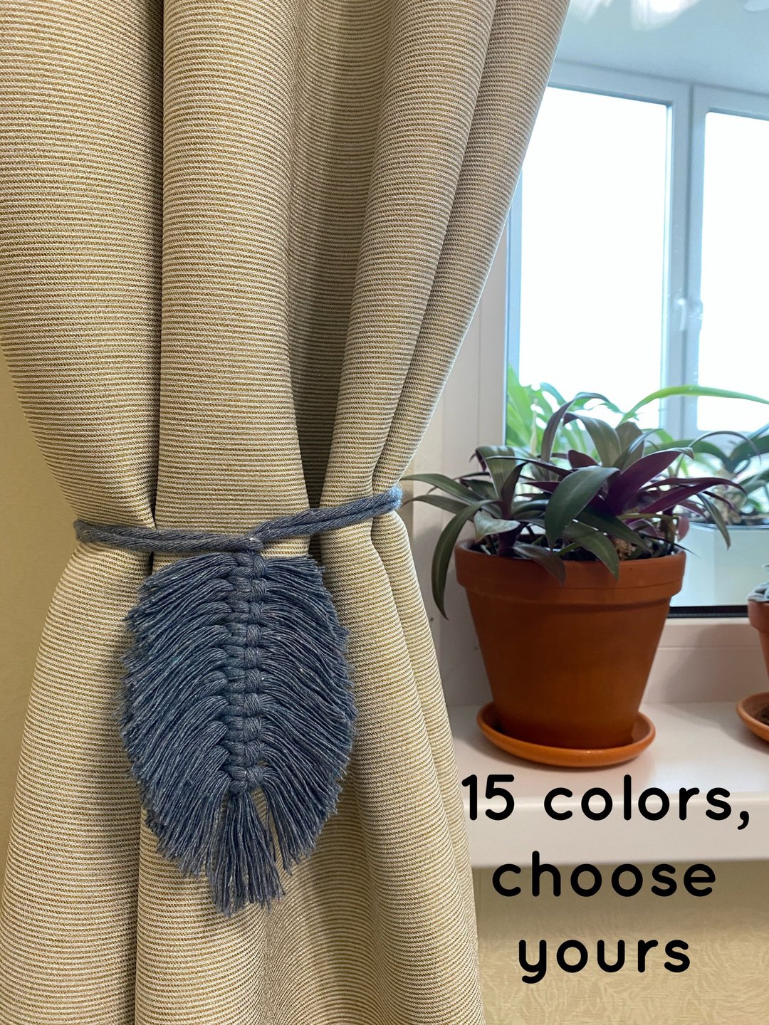 Macrame Fluffy Feather Curtain Tiebacks, Premium Macrame Leaf Curtain Holders - 其他家具 - 棉．麻 