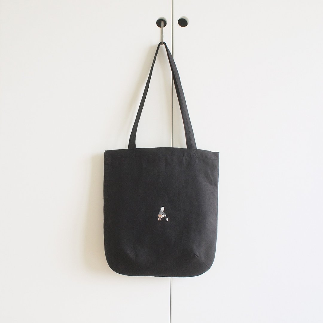 cat boy linen tote bag : black - 手提包/手提袋 - 棉 黑色