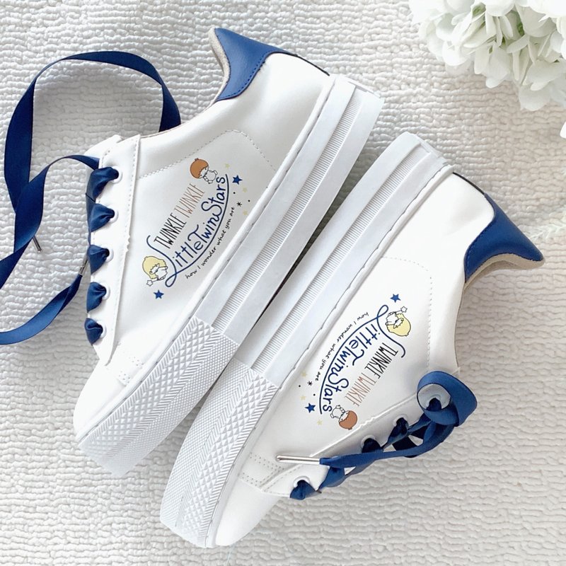 Paidal x LittleTwin Stars 双星仙子流星缎带绑带厚底休闲鞋 - 女款休闲鞋 - 人造皮革 蓝色