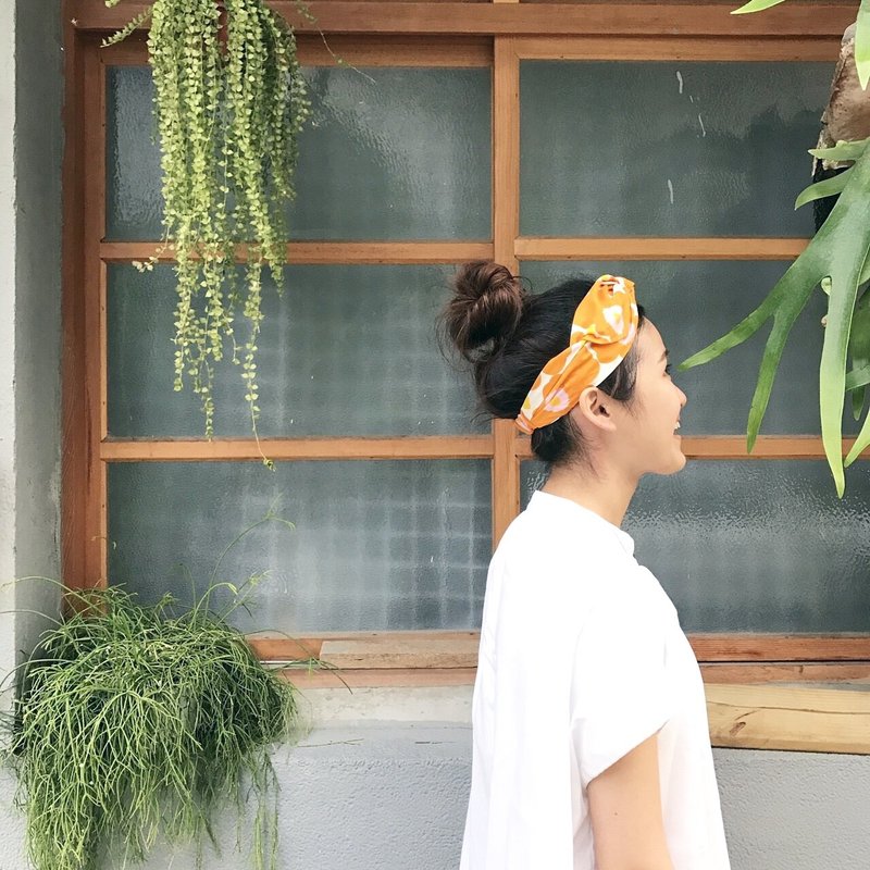 山吹小花 绑带式 松紧窄版/手工发带 - 发带/发箍 - 棉．麻 橘色