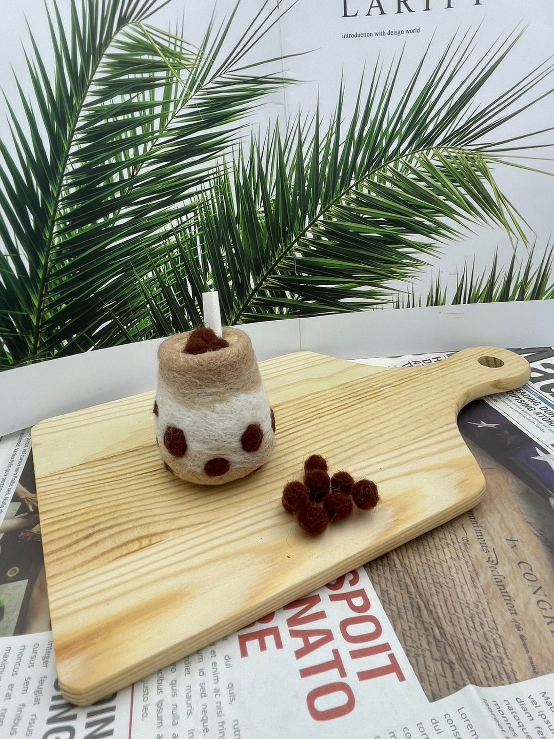 台湾之光 珍珠奶茶羊毛毡钥匙圈 布丁瓶造型 - 钥匙链/钥匙包 - 羊毛 金色