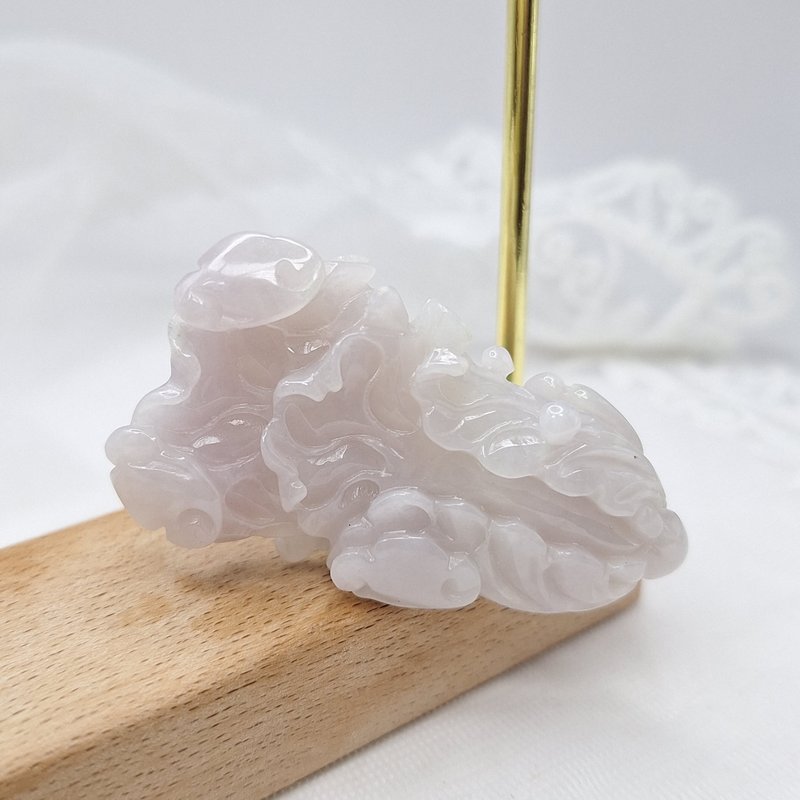 冰润粉紫罗兰色手工雕刻白菜摆财吊坠 |天然缅甸玉A货翡翠 - 项链 - 玉石 