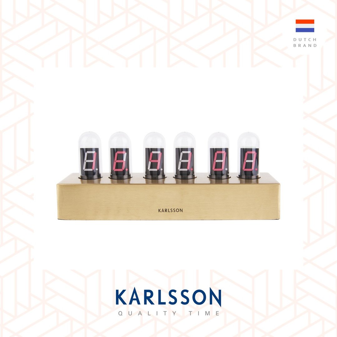 Karlsson 金座LED 灯管枱钟Table clock Cathode brushed gold - 时钟/闹钟 - 其他金属 金色