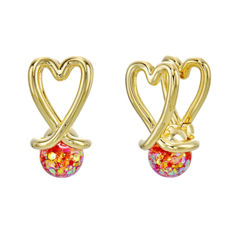 Pretzel heart snowball one-touch earring - 耳环/耳夹 - 玻璃 