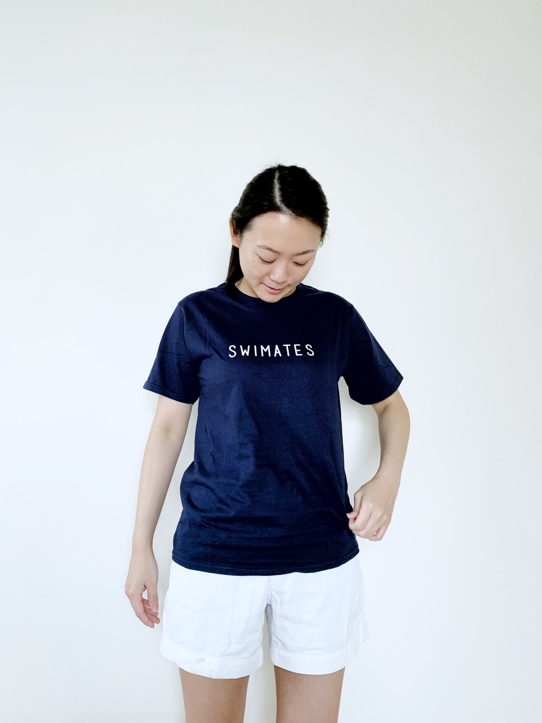 深蓝色跳水女孩 T 恤 - 中性连帽卫衣/T 恤 - 棉 蓝色