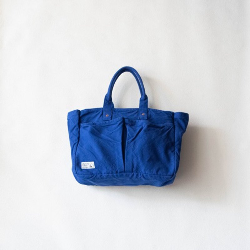 Zip Box Tote [Ruri] (VC-24) - 手提包/手提袋 - 棉．麻 蓝色
