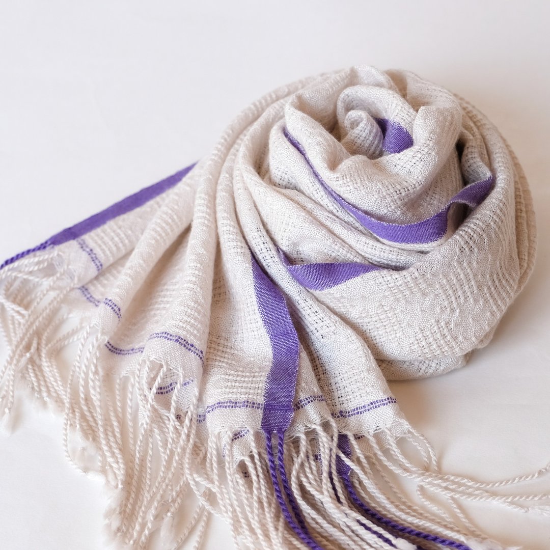Cashmere 手织喀什米尔丝绸披肩【绫华04】 - 围巾/披肩 - 其他材质 白色