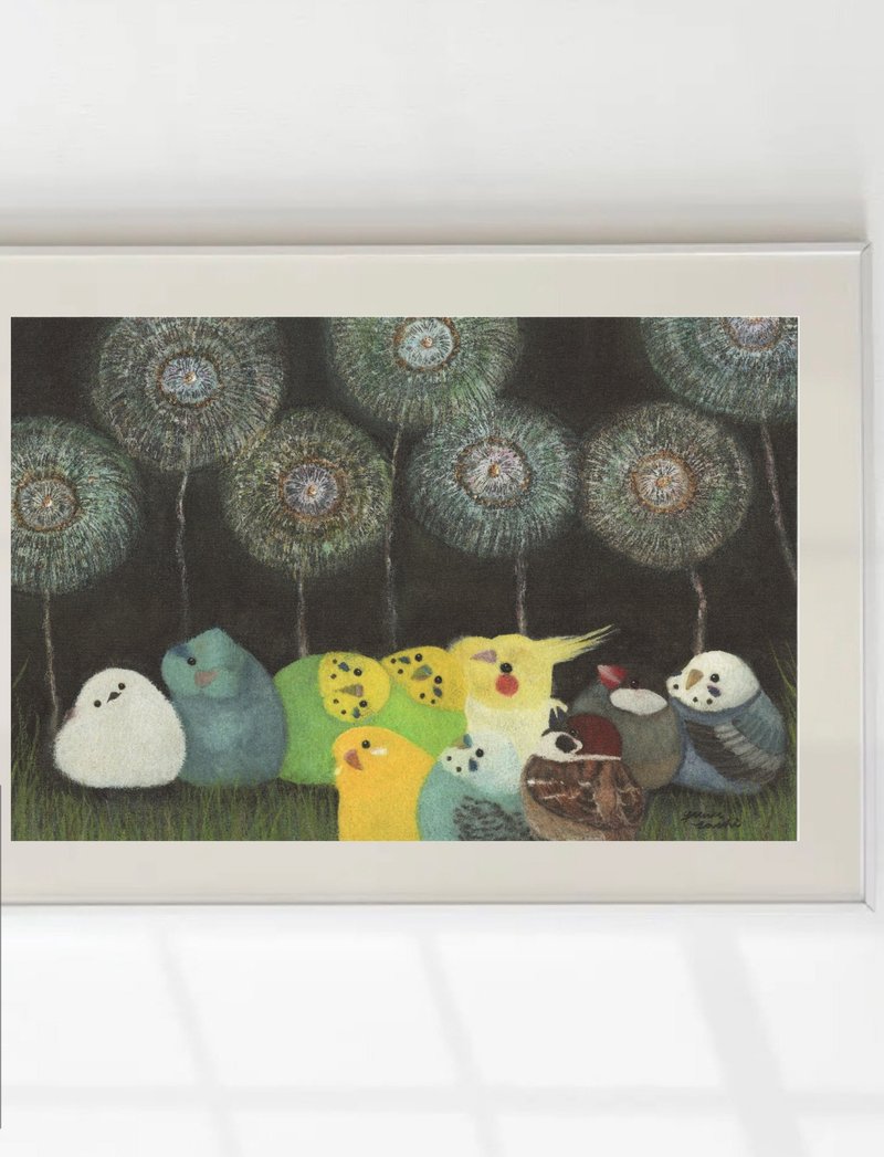 A4 艺术海报 难忘时刻 日本山雀 虎皮雀长尾小鹦鹉 鸟 小鸟 野鸟 麻雀 玄凤鹦鹉 烟火 夏季 - 海报/装饰画/版画 - 纸 黑色