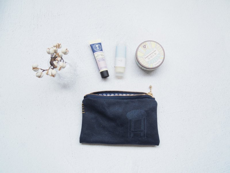 仿油蜡帆布 复古蓝小物零钱包 - 零钱包 - 棉．麻 蓝色