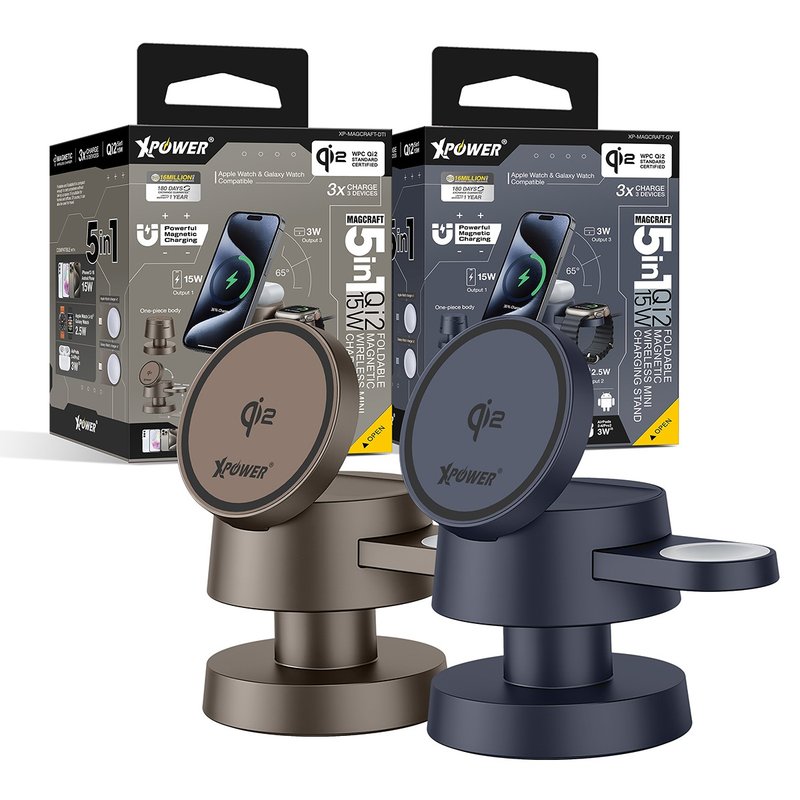 XPower MAGCRAFT 5合1 Qi2 15W MagCharge磁吸无线充电座 - 手机充电及周边 - 其他金属 多色