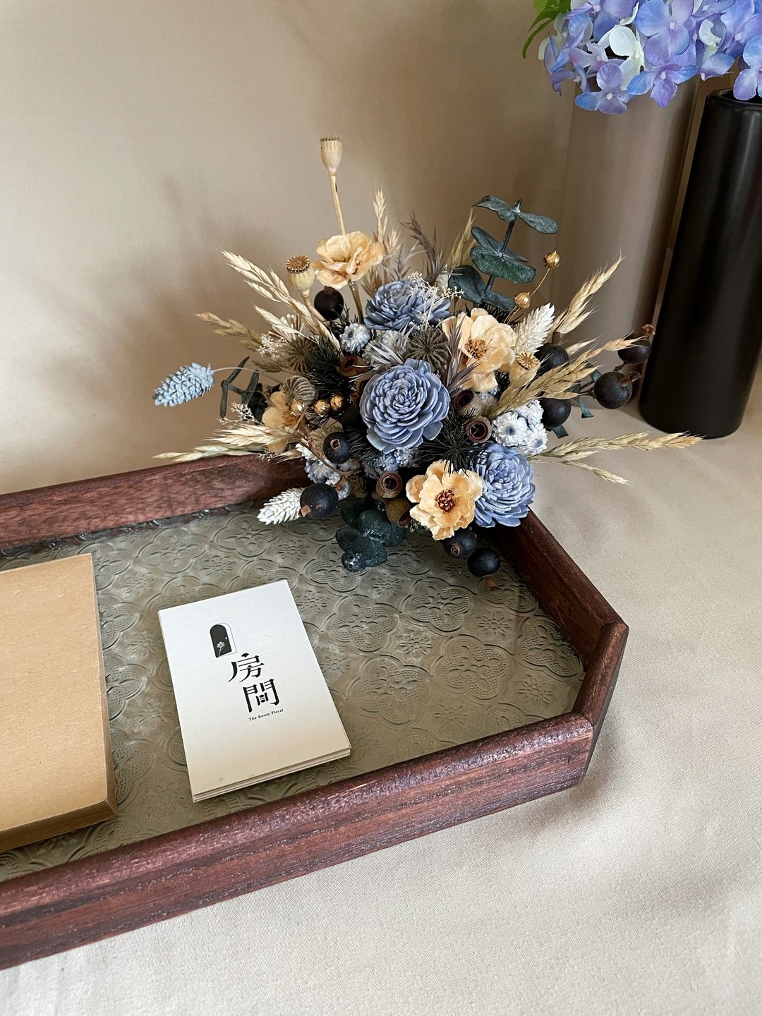 名片座 干燥花 永生花 海棠玻璃 托盘 装饰摆件 - 干燥花/捧花 - 植物．花 蓝色