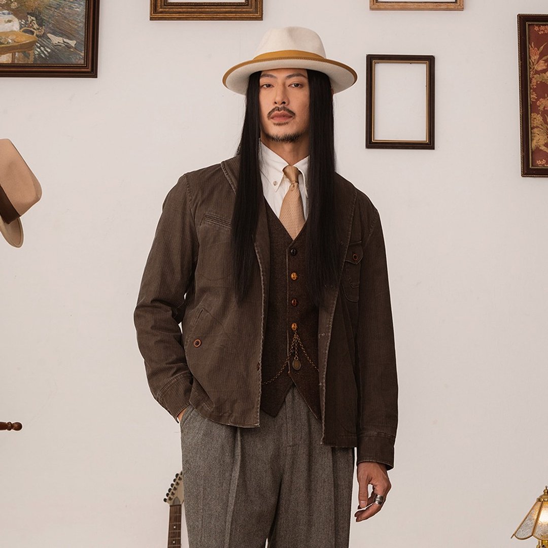 SOARIN美式复古青果领工装外套(2423TJ67) - 男装外套 - 棉 灰色