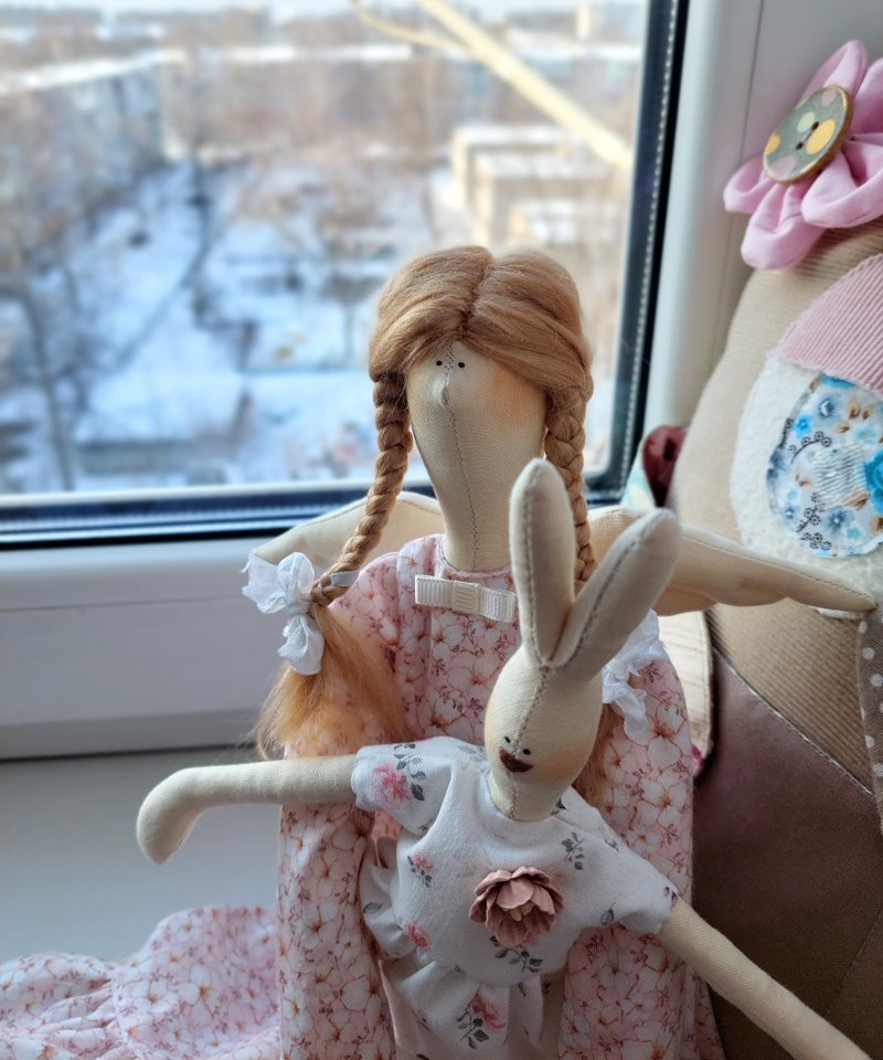 Interior doll Angel and bunny Easter bunnyDecor doll Textile Doll Home deco - 玩偶/公仔 - 棉 粉红色