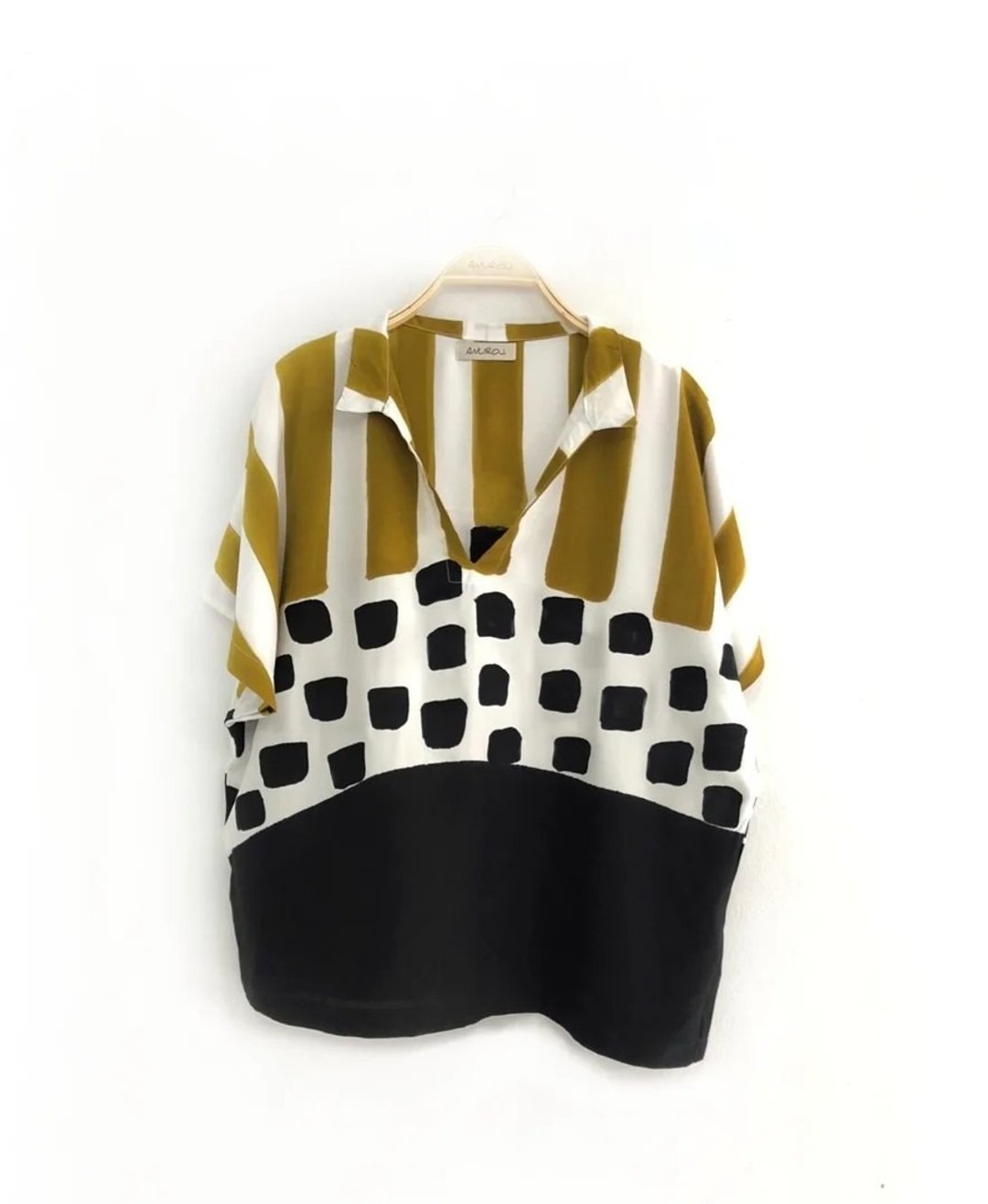 Blouse with collar Cotton Hand paint For Summer Beach Vacation - 女装上衣 - 棉 绿色