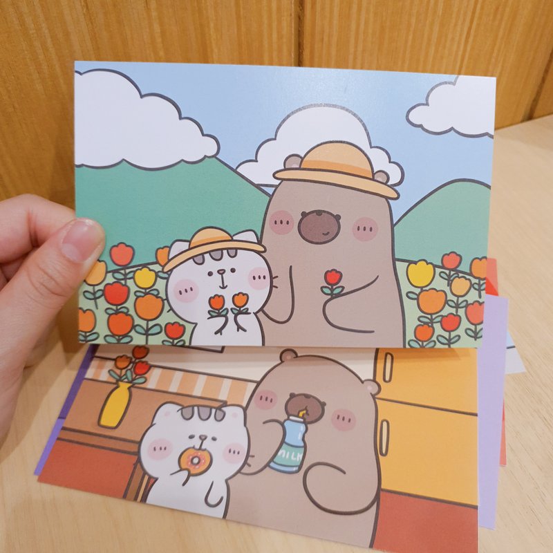 Mr. Bear and his cutie cat : Postcard Love story Set 11 pcs. - 卡片/明信片 - 纸 多色