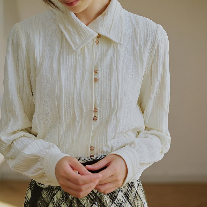 小众设计师款 法式立领可翻领椰奶白衬衣时尚洋气通勤上衣秋季 - 女装衬衫 - 其他材质 白色