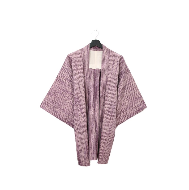 Back to Green-日本带回羽织 紫色 白线条 kb-66/vintage kimono - 女装休闲/机能外套 - 丝．绢 
