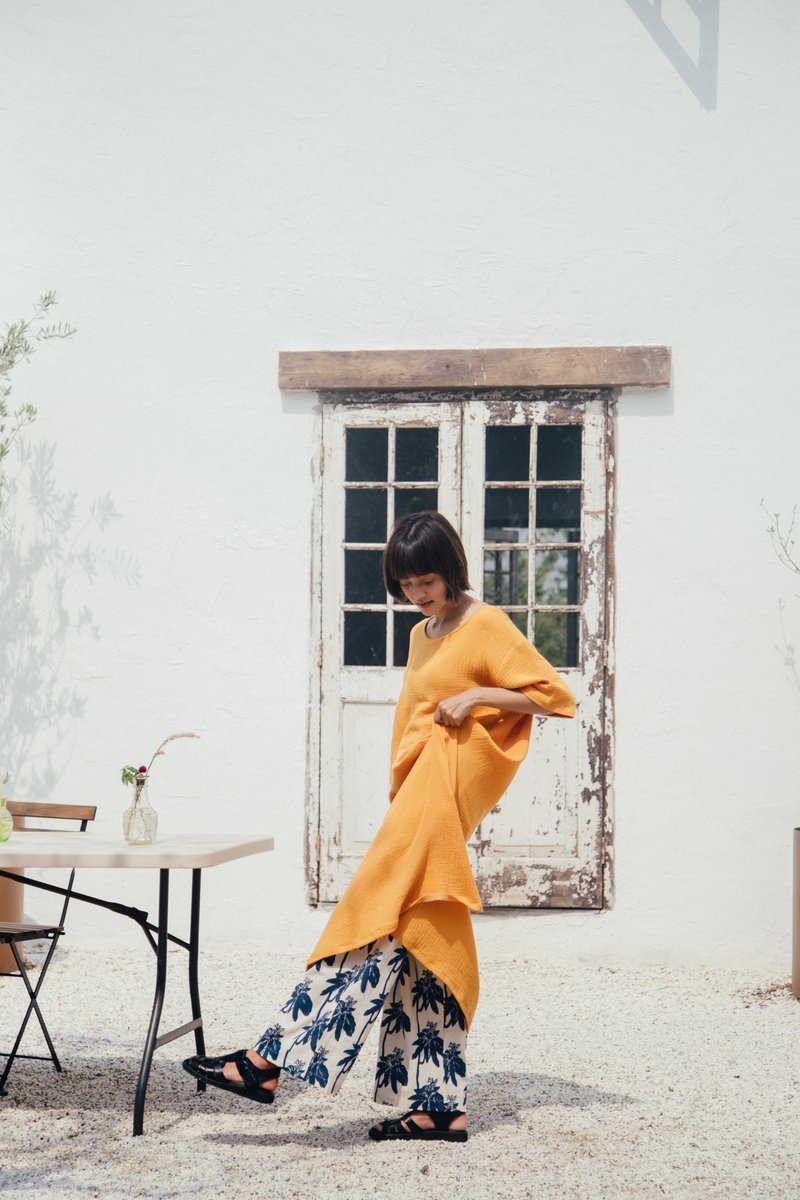 藤蔓宽裤 - 中性裤装 - 棉．麻 蓝色