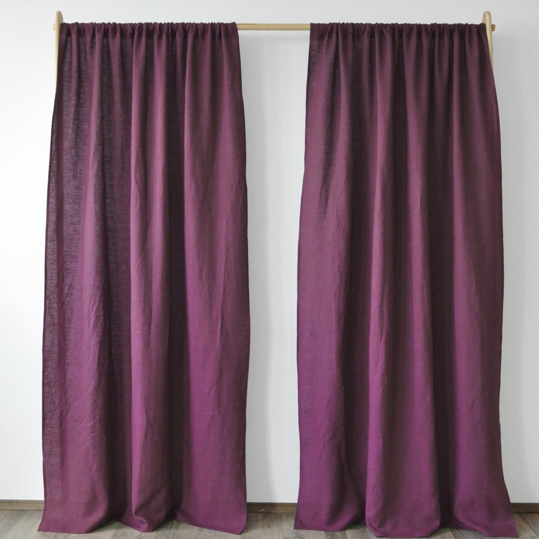 Burgundy regular and blackout linen curtains / Custom curtains / 2 panels - 门帘/门牌 - 亚麻 紫色