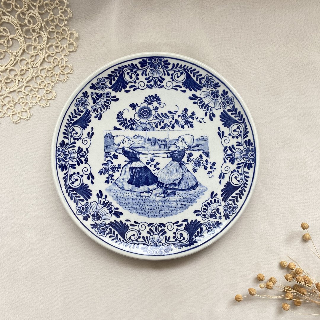 【好日恋物】荷兰vintage蓝瓷壁挂餐盘点心盘饰盘仪式感 - 盘子/餐盘/盘架 - 陶 白色