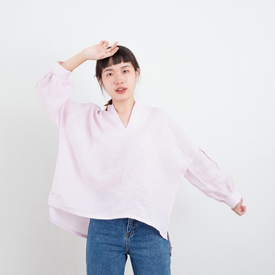 Pink Linen Blouse - 女装上衣 - 亚麻 粉红色