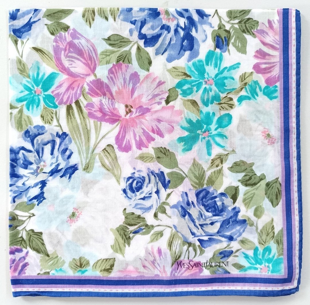 Yves Saint Laurent 古董手帕 英式花园 植物图案 19x18.5 英寸 - 手帕/方巾 - 棉 紫色