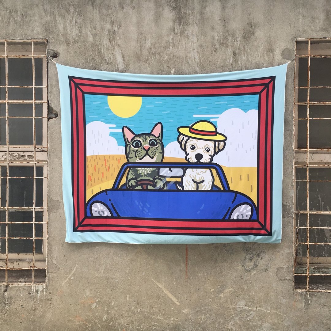 定制 宠物插画布幔  乡村开车旅行 (可以放两只宠物) - 露营用品 - 其他材质 