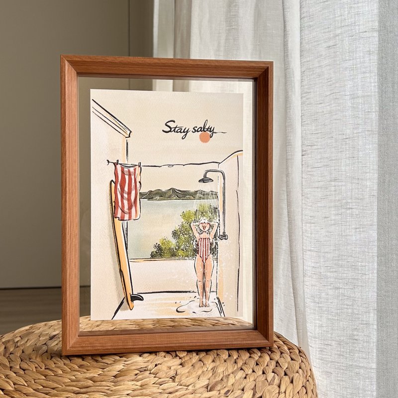 夏日海岛风插画 Stay salty 水彩纸直喷含画框 居家疗愈装饰 - 海报/装饰画/版画 - 纸 白色