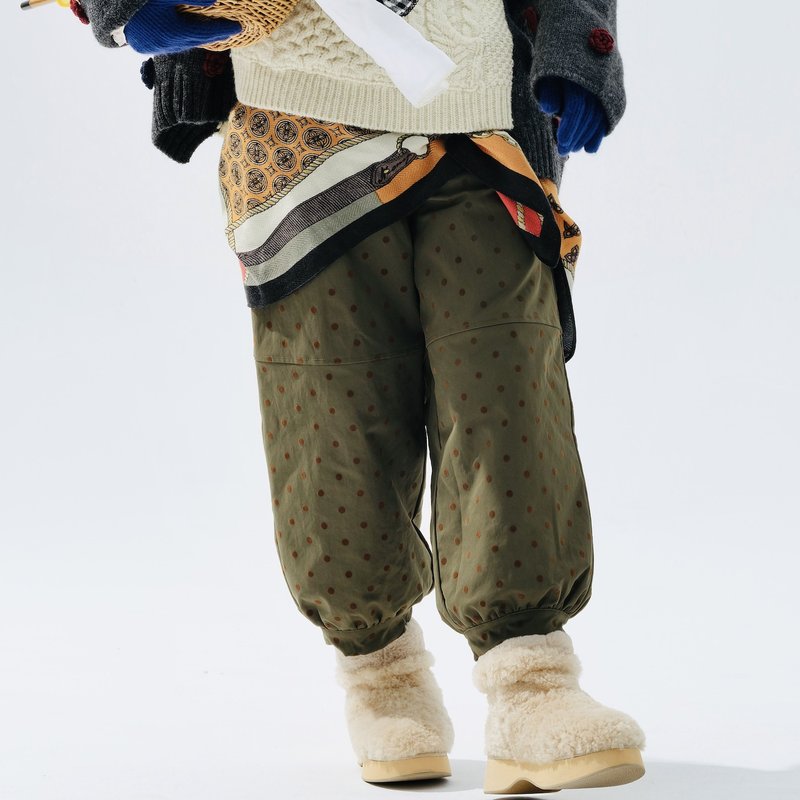 橄榄绿小点点夹棉裤 裤子 长裤 - 女装长裤 - 其他材质 绿色